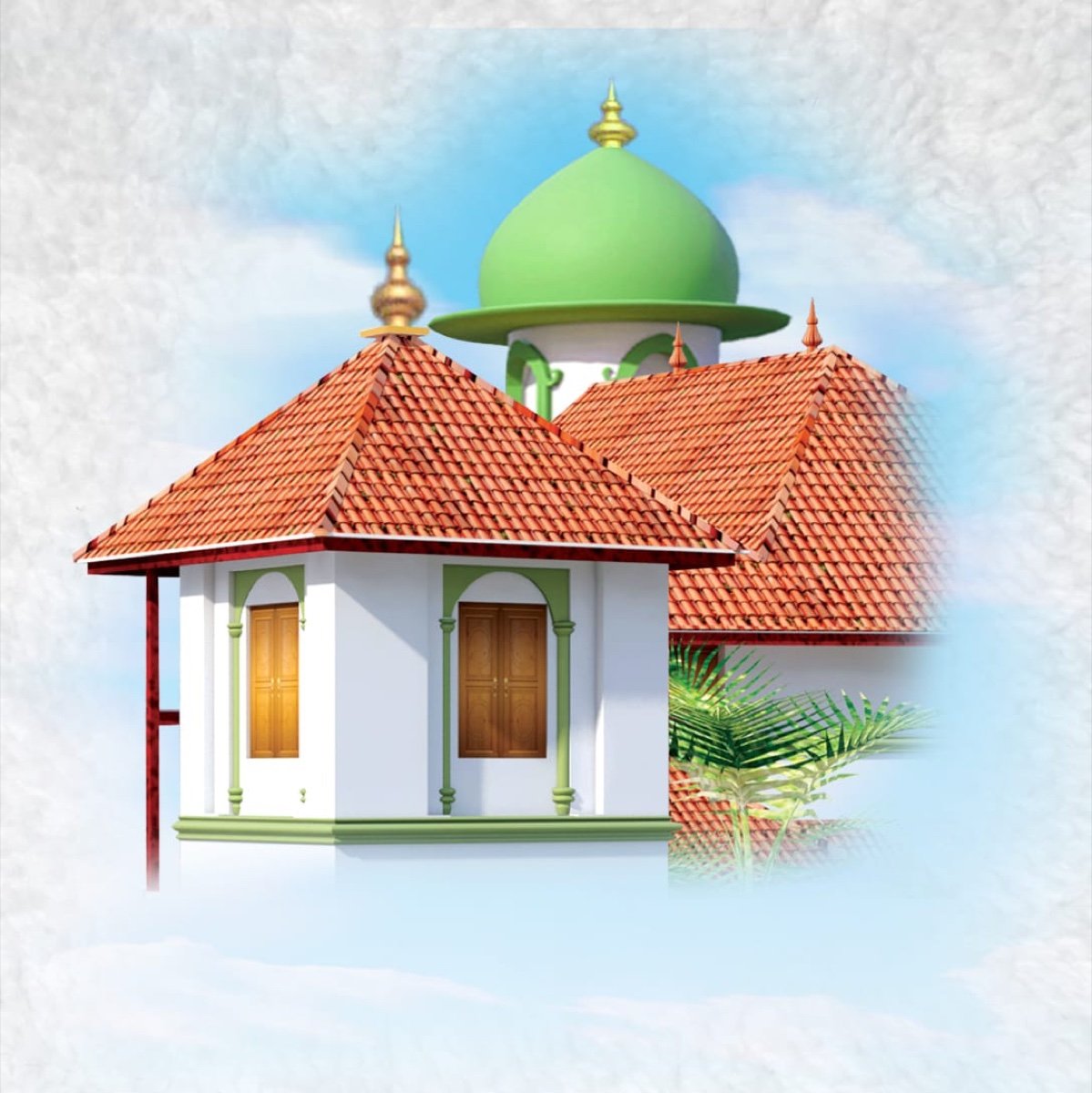 Hashimiyya campus mosque with its green dome and traditional Kerala roof